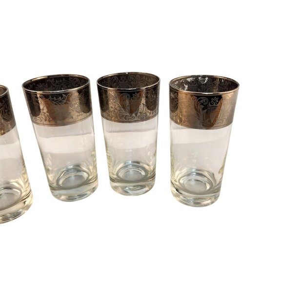 Dorothy Thorpe Style Mid-Century Silver Rimmed Highball Glasses Set Of 4 With Si - Picture 10 of 14